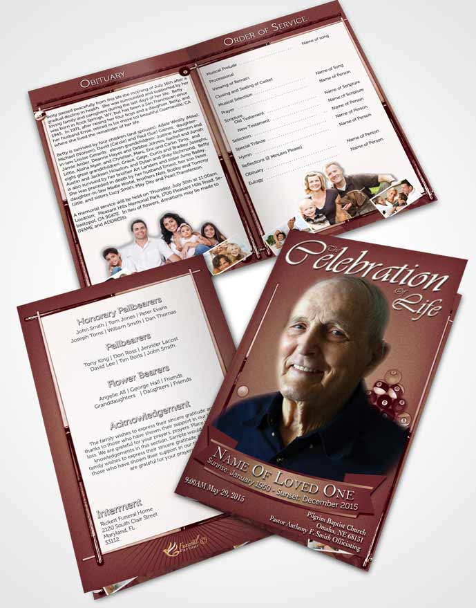 Bifold Order Of Service Obituary Template Brochure Strawberry Peach Billiards Desire