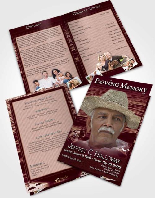 Bifold Order Of Service Obituary Template Brochure Strawberry Peach Water Sports