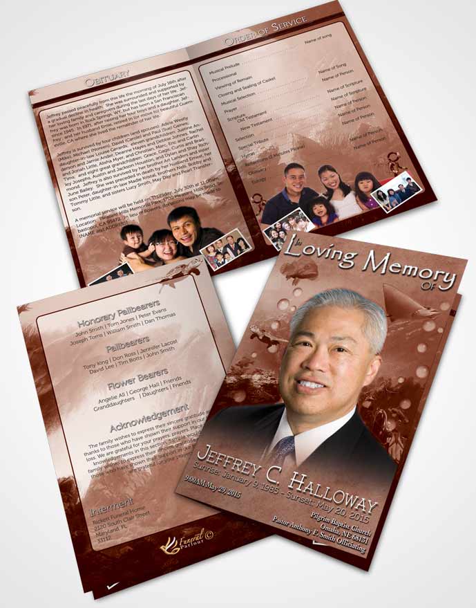 Bifold Order Of Service Obituary Template Brochure Strawberry Water Lover