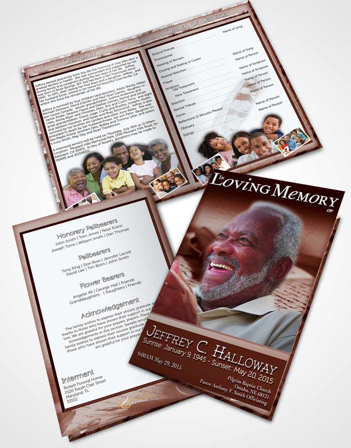Bifold Order Of Service Obituary Template Brochure Strawberry Writer