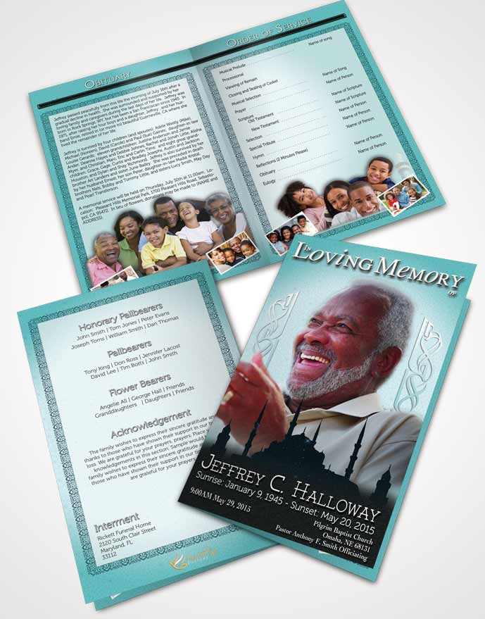 Bifold Order Of Service Obituary Template Brochure Summer Breeze Islamic Serenity