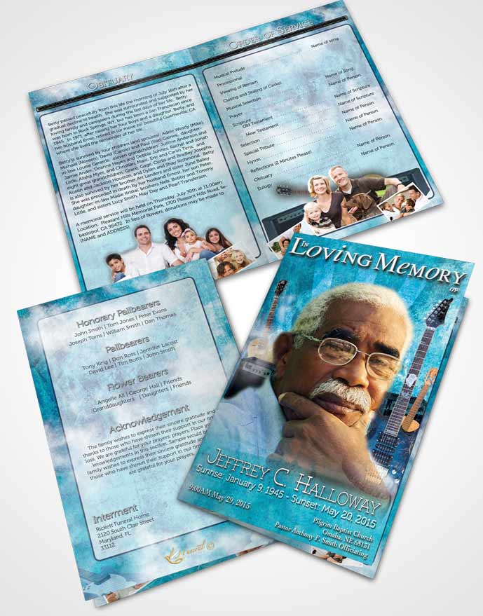 Bifold Order Of Service Obituary Template Brochure Summer Breeze Musician
