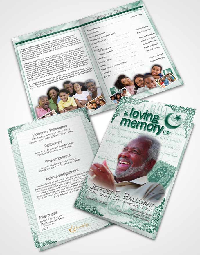 Bifold Order Of Service Obituary Template Brochure Summer Forest Islamic Blissful Faith