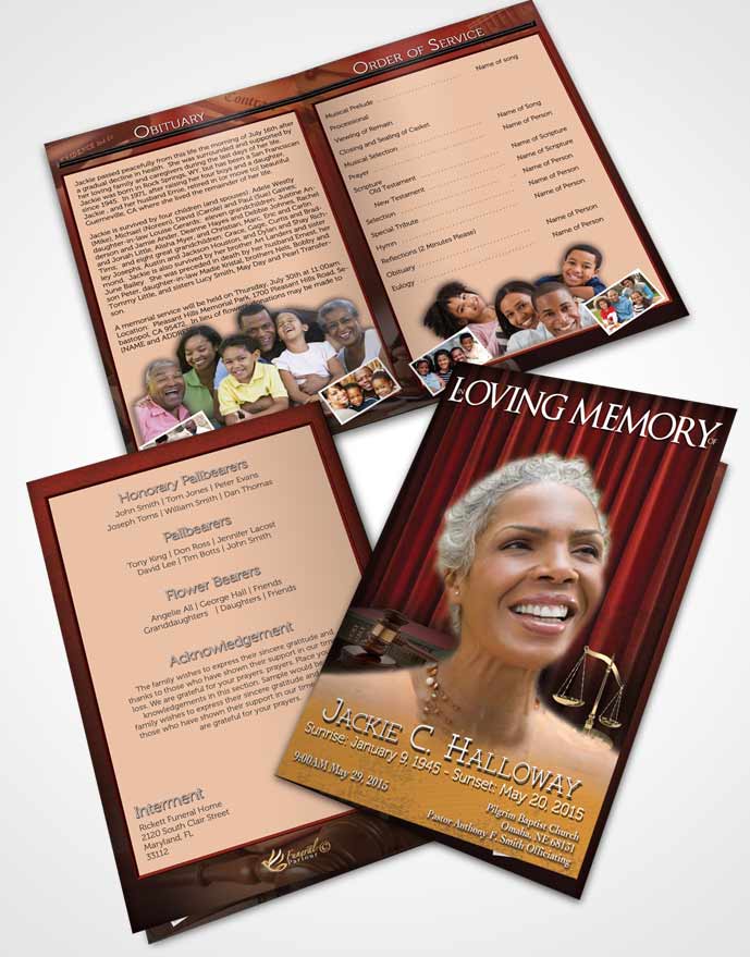 Bifold Order Of Service Obituary Template Brochure Summer Judge Justice