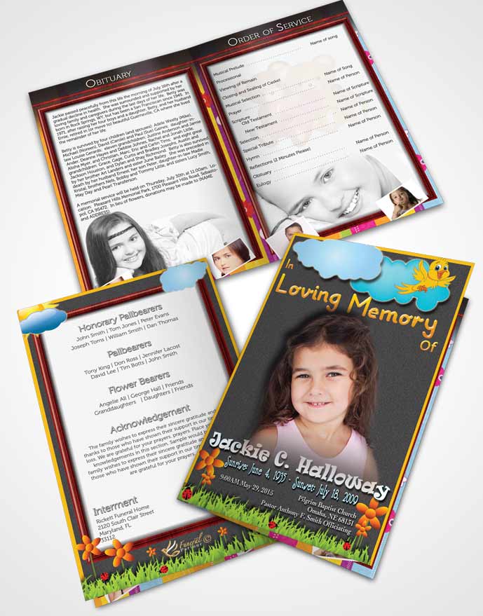 Bifold Order Of Service Obituary Template Brochure Summer Love Childs Dream