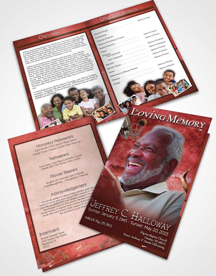 Bifold Order Of Service Obituary Template Brochure Summer Ruby Basketball Star