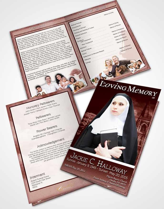 Bifold Order Of Service Obituary Template Brochure Summer Ruby Heavenly Nun