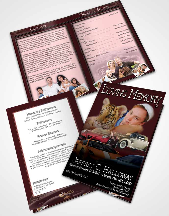 Bifold Order Of Service Obituary Template Brochure Summer Sunset Car Enthusiast