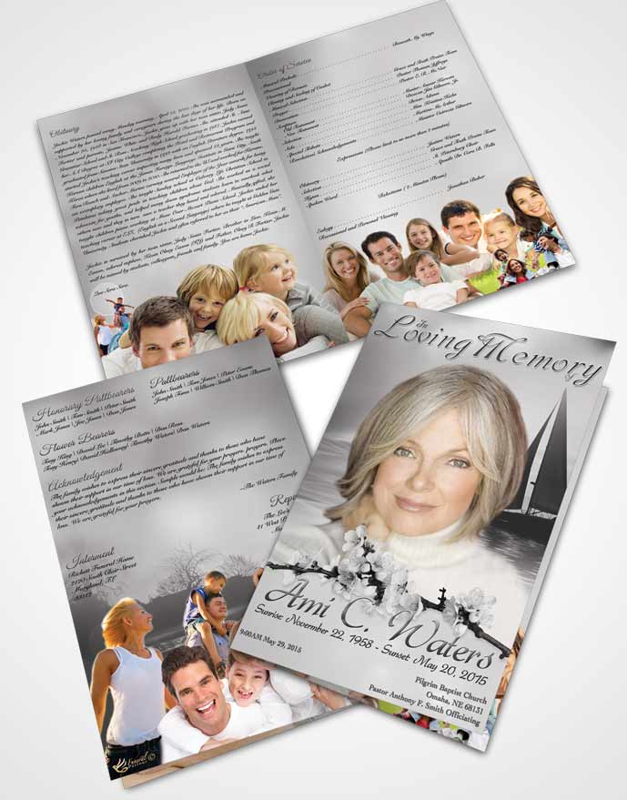 Bifold Order Of Service Obituary Template Brochure Sunrise Sailor Black and White