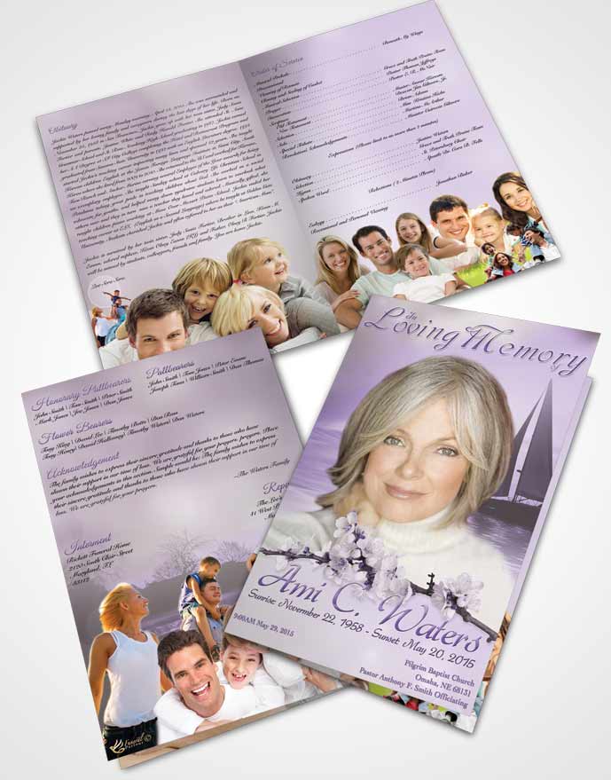Bifold Order Of Service Obituary Template Brochure Sunrise Sailor Lavender Honor