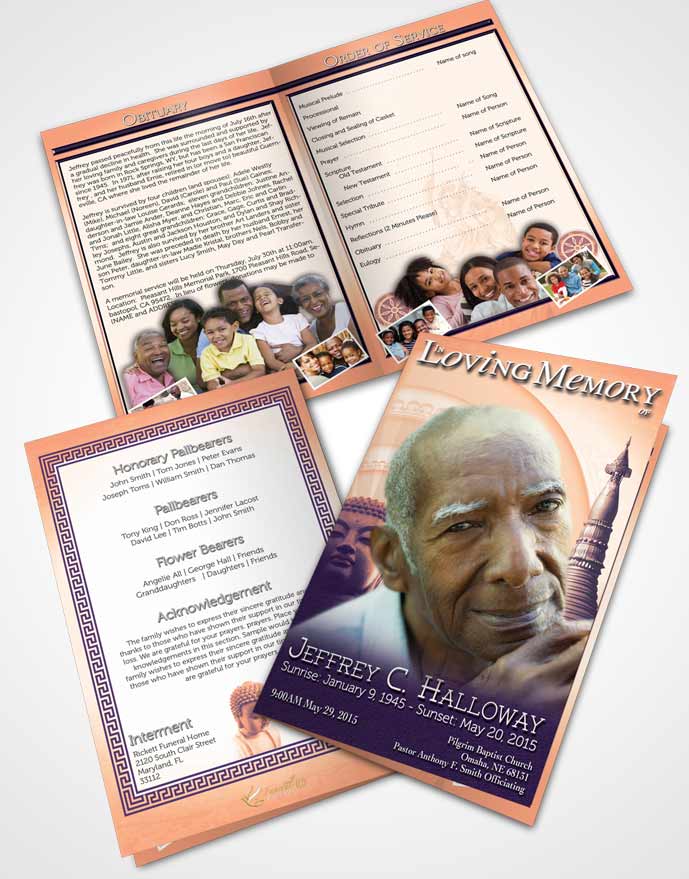 Bifold Order Of Service Obituary Template Brochure Sunset Buddhist Faith
