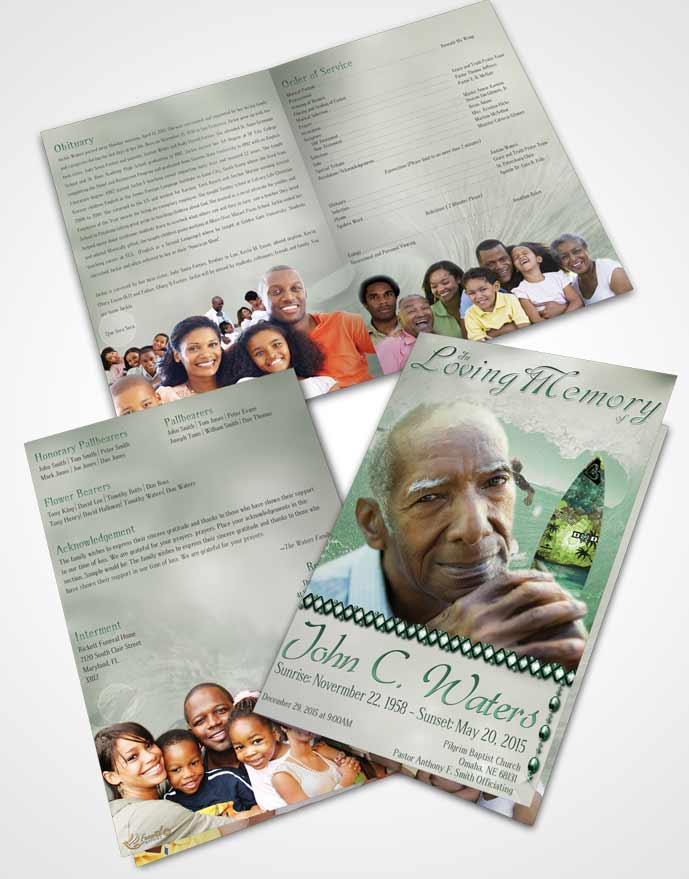 Bifold Order Of Service Obituary Template Brochure Surfers Paradise Emerald Waves