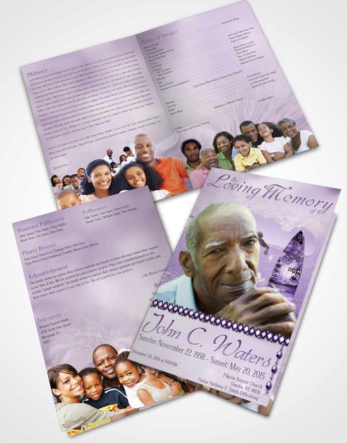 Bifold Order Of Service Obituary Template Brochure Surfers Paradise Lavender Waves