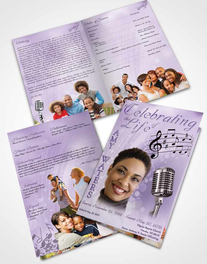 Bifold Order Of Service Obituary Template Brochure The Sound of Music Lavender Honor