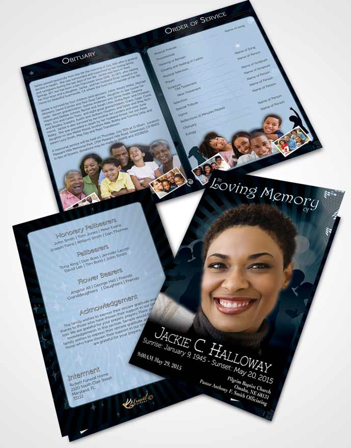 Bifold Order Of Service Obituary Template Brochure Turquoise Graceful Dancer Light