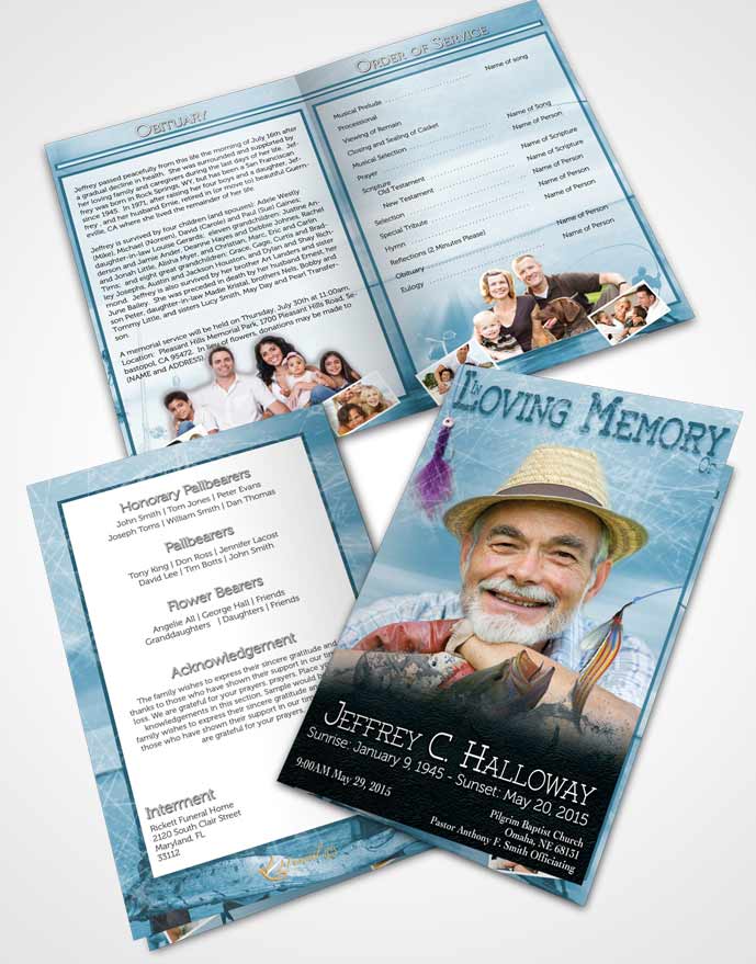 Bifold Order Of Service Obituary Template Brochure Turquoise Waters Calm Fisherman