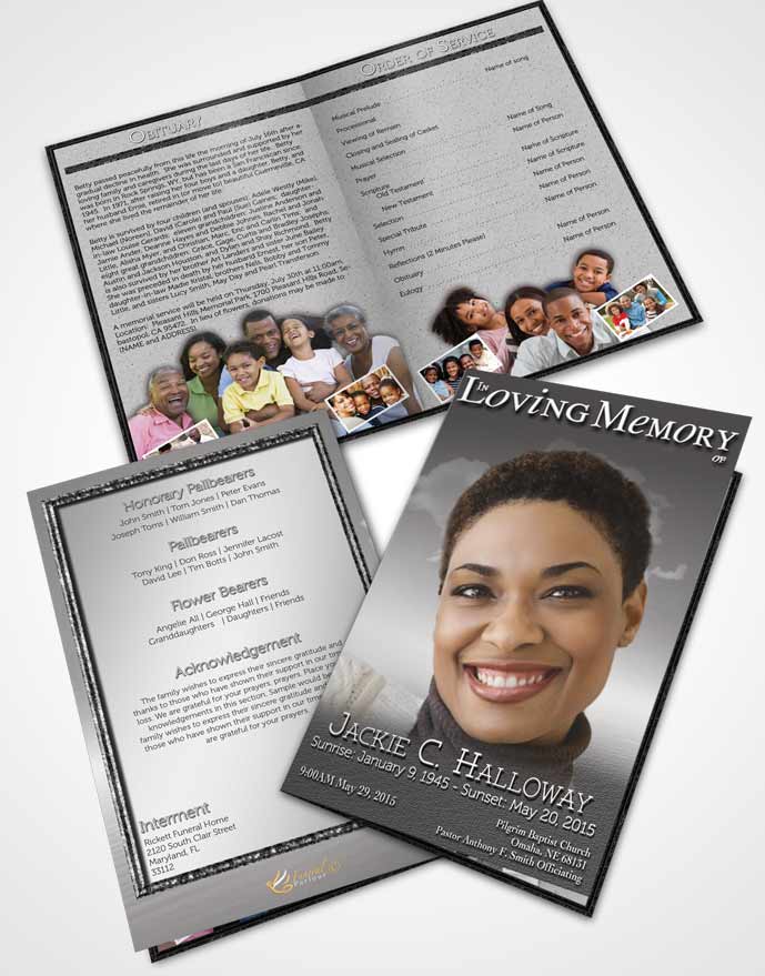 Bifold Order Of Service Obituary Template Brochure Up in the Black and White Sky