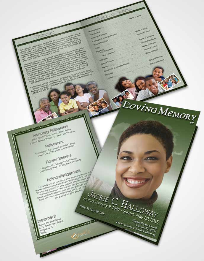 Bifold Order Of Service Obituary Template Brochure Up in the Emerald Sky