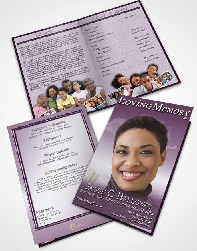Bifold Order Of Service Obituary Template Brochure Up in the Lavender Sky