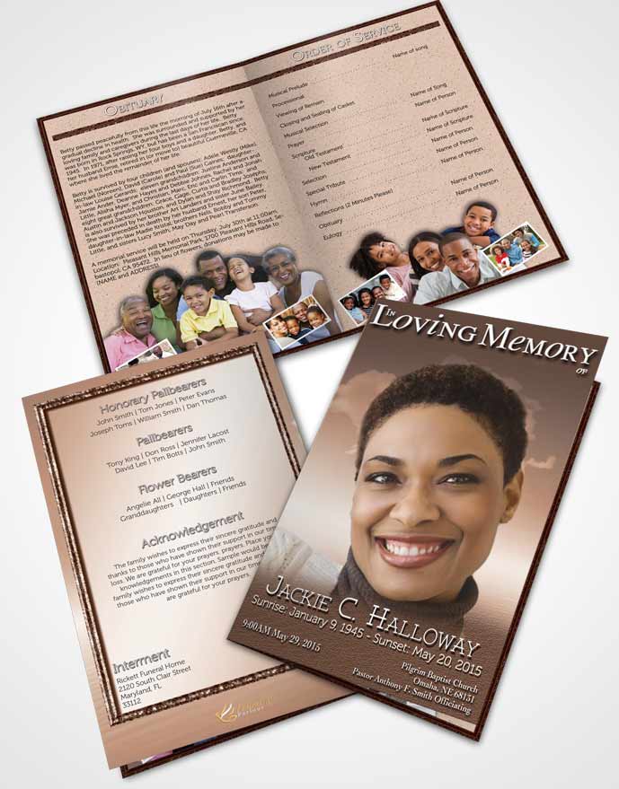 Bifold Order Of Service Obituary Template Brochure Up in the Peach Sky