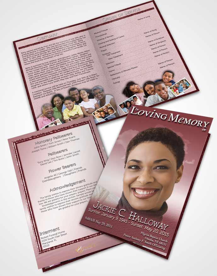 Bifold Order Of Service Obituary Template Brochure Up in the Pink Sky