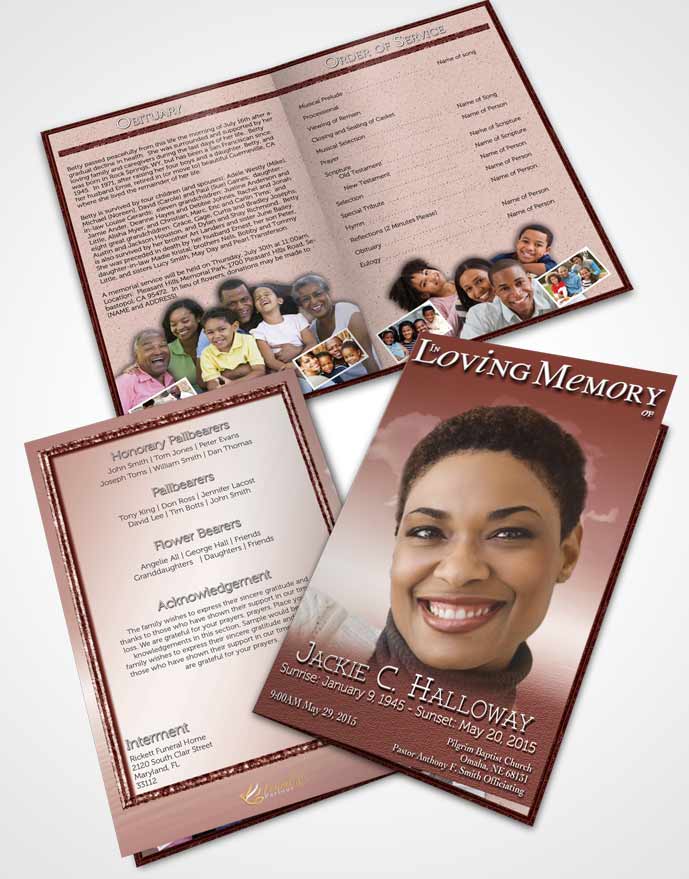 Bifold Order Of Service Obituary Template Brochure Up in the Strawberry Sky