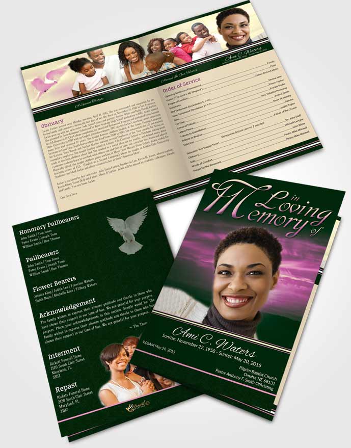 Bifold Order Of Service Obituary Template Brochure Warm Higher Power