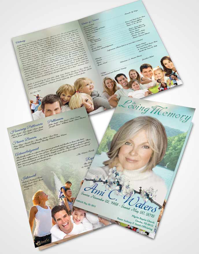 Bifold Order Of Service Obituary Template Brochure Waterfall Heaven Evening Peace