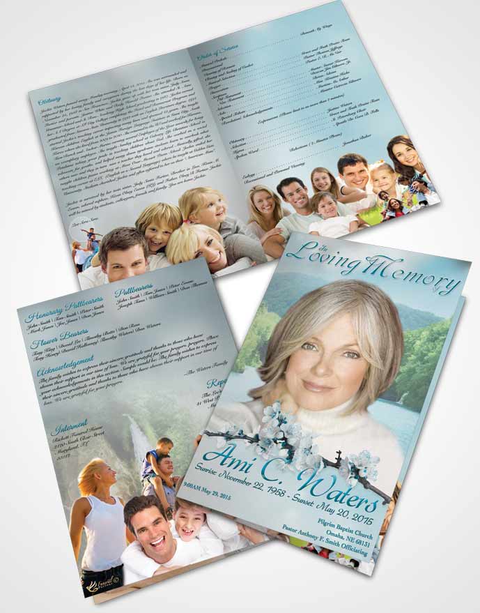 Bifold Order Of Service Obituary Template Brochure Waterfall Heaven Peaceful Ocean