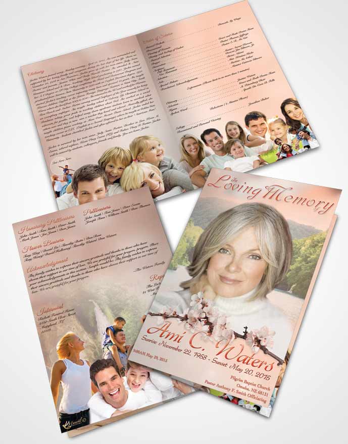 Bifold Order Of Service Obituary Template Brochure Waterfall Heaven Ruby Desire