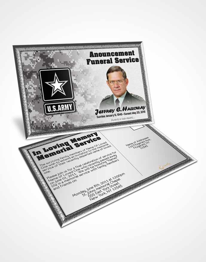 Funeral Prayer Card Template 2nd Army Soldier Freedom