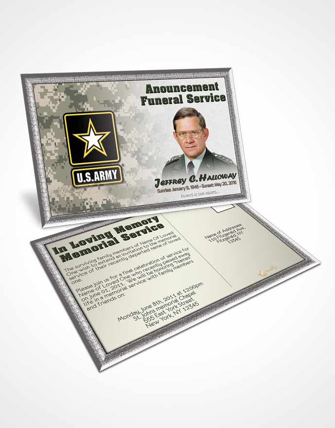 Funeral Prayer Card Template 2nd Army Soldier Serenity