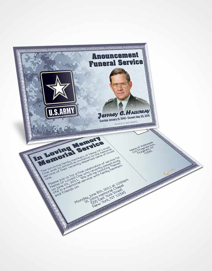 Funeral Prayer Card Template 2nd Army Soldier Sunset