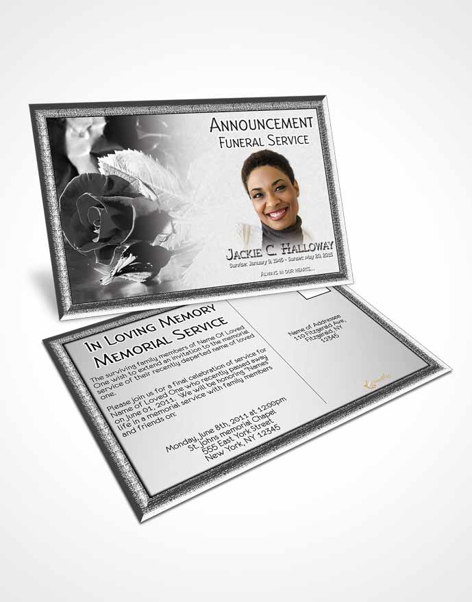 Funeral Announcement Card Template A Beautiful Black and White Rose