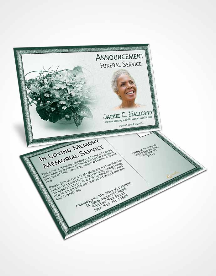 Funeral Announcement Card Template A Beautiful Emerald Bouquet