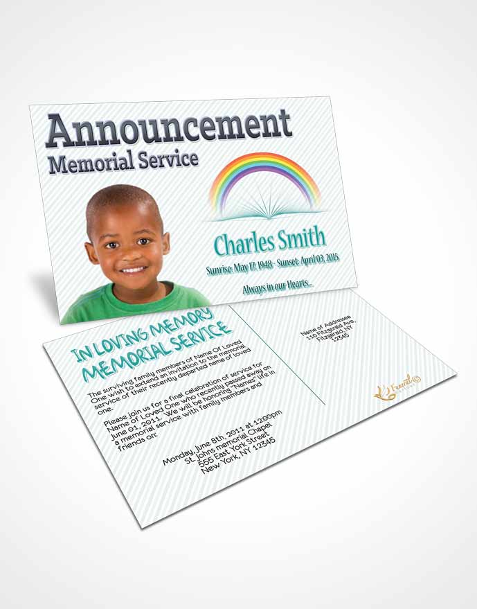 Funeral Announcement Card Template A Childs Passing Turquoise Sky