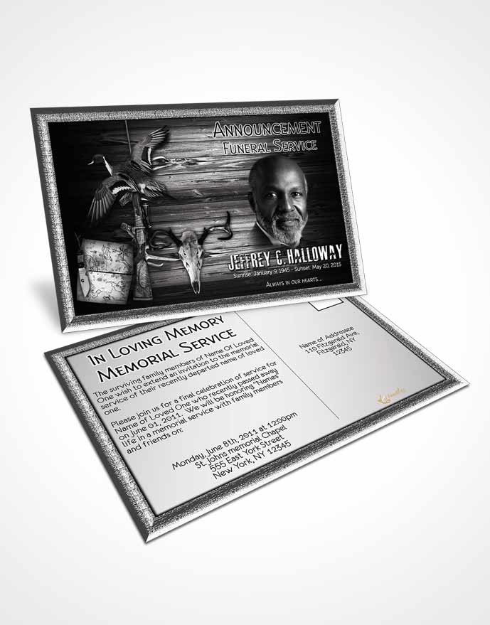 Funeral Announcement Card Template A Hunters Catch Black and White Memories