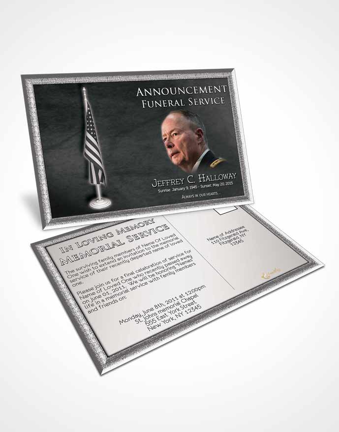 Funeral Announcement Card Template American Black and White Glory