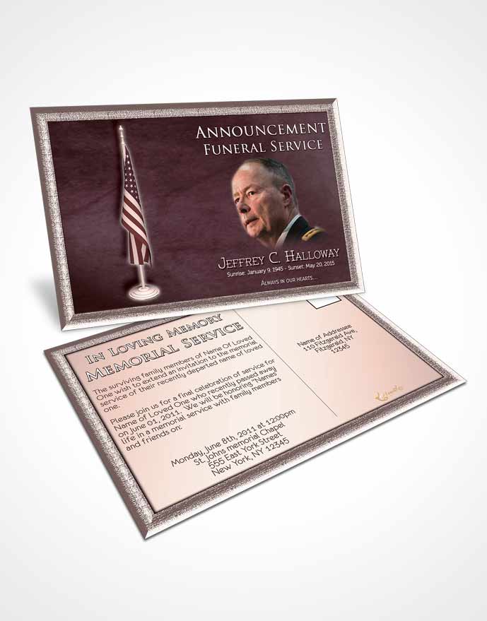 Funeral Announcement Card Template American Burgundy Glory