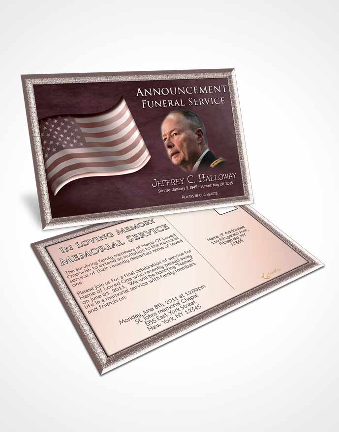 Funeral Announcement Card Template American Burgundy Pride