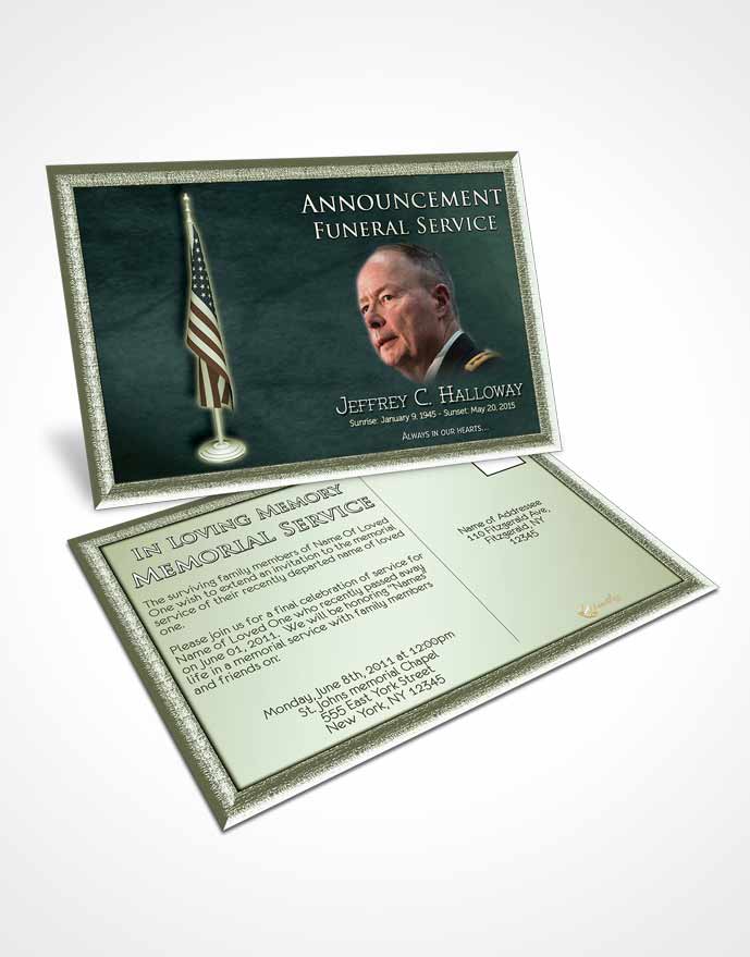Funeral Announcement Card Template American Emerald Glory