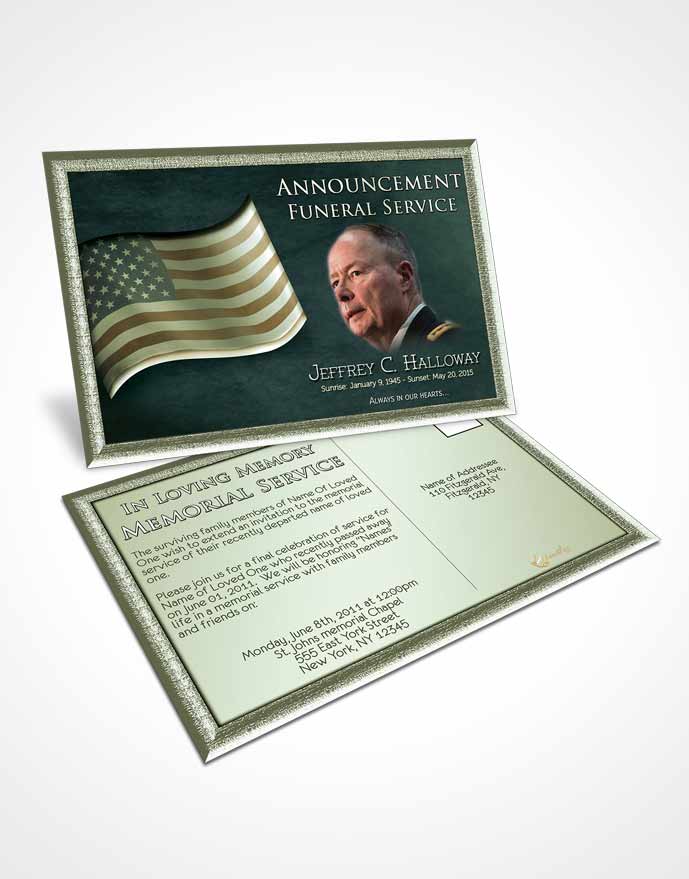 Funeral Announcement Card Template American Emerald Pride