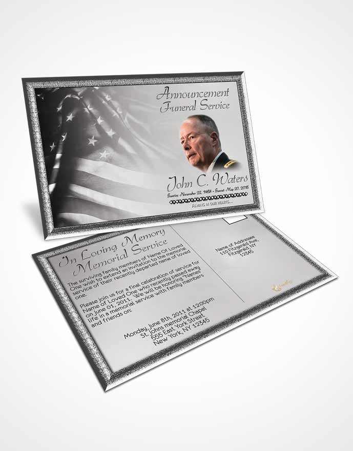 Funeral Announcement Card Template American Life Black and White