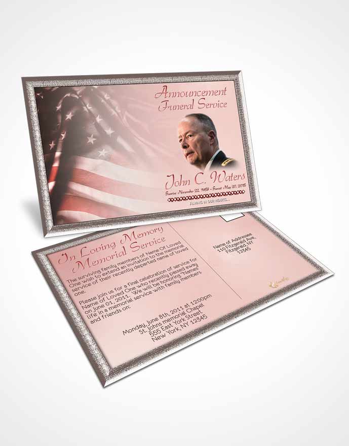 Funeral Announcement Card Template American Life Ruby Sunrise
