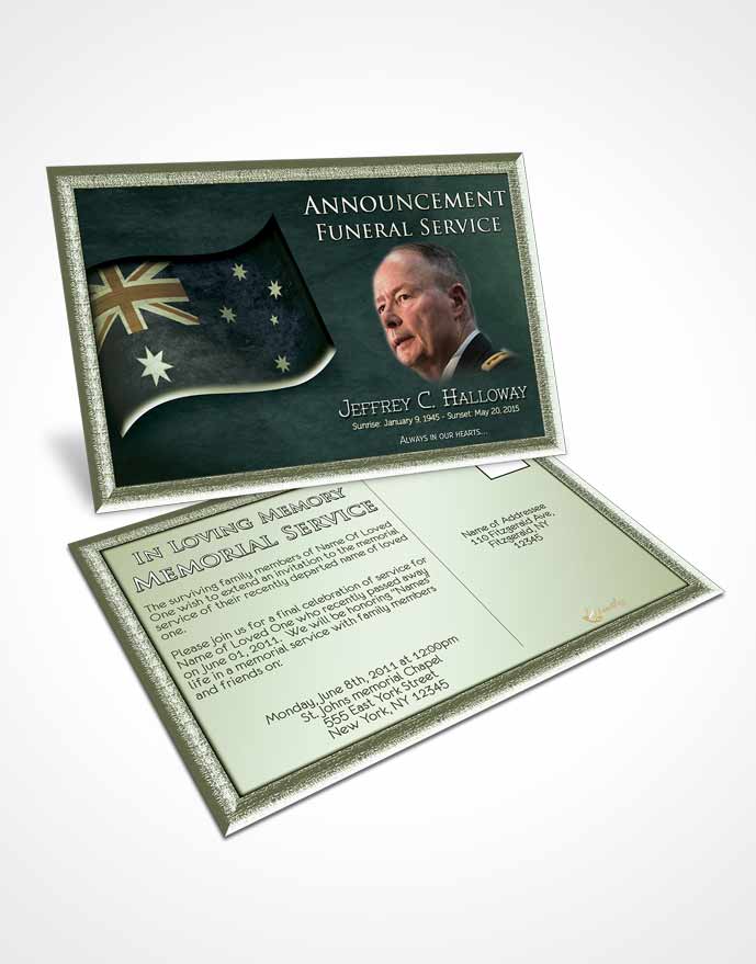 Funeral Announcement Card Template Australian Emerald Glow