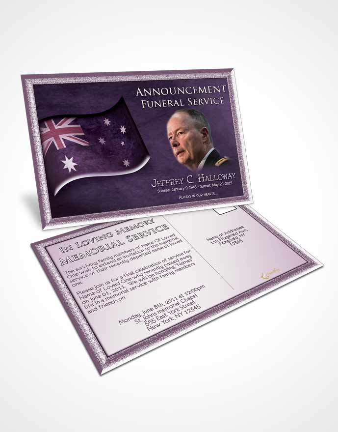 Funeral Announcement Card Template Australian Lavender Bliss