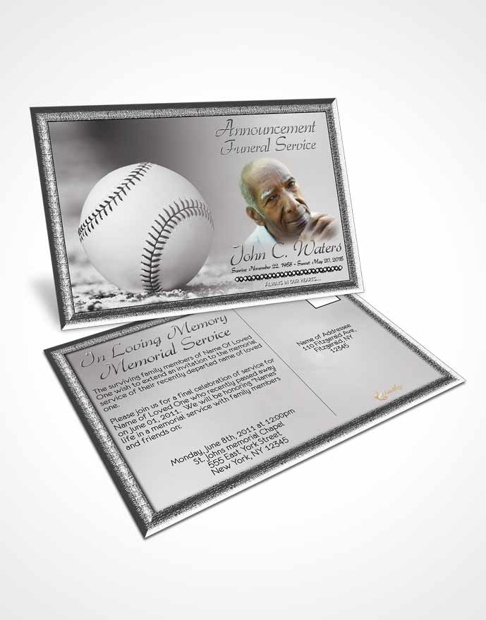 Funeral Announcement Card Template Baseball Day Black and White
