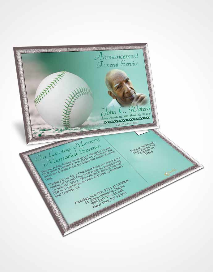 Funeral Announcement Card Template Baseball Day Emerald Love
