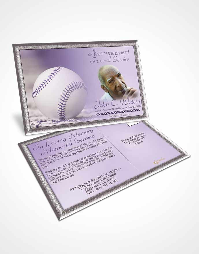 Funeral Announcement Card Template Baseball Day Lavender Honor
