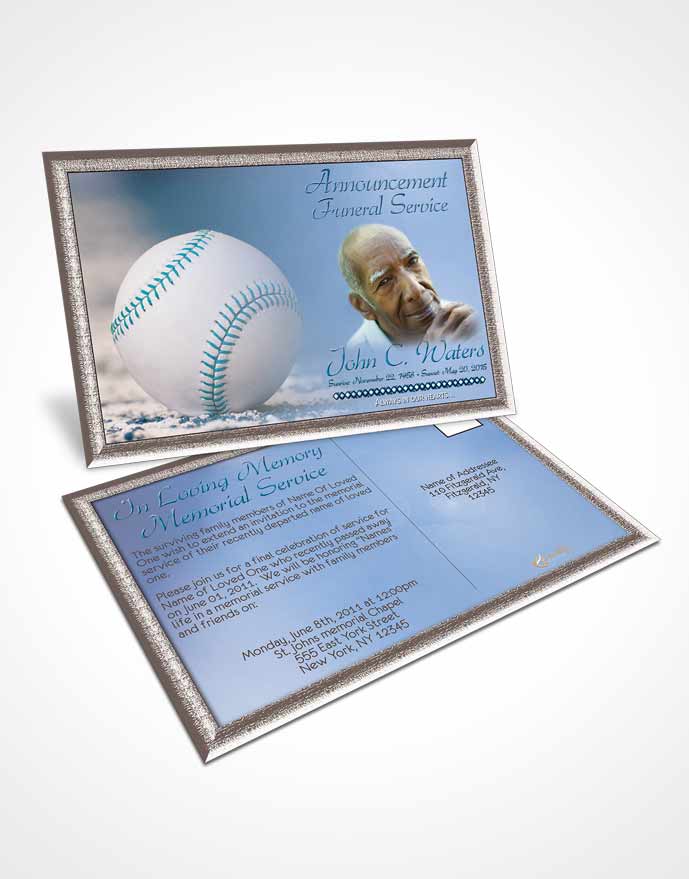 Funeral Announcement Card Template Baseball Day Ocean Blue
